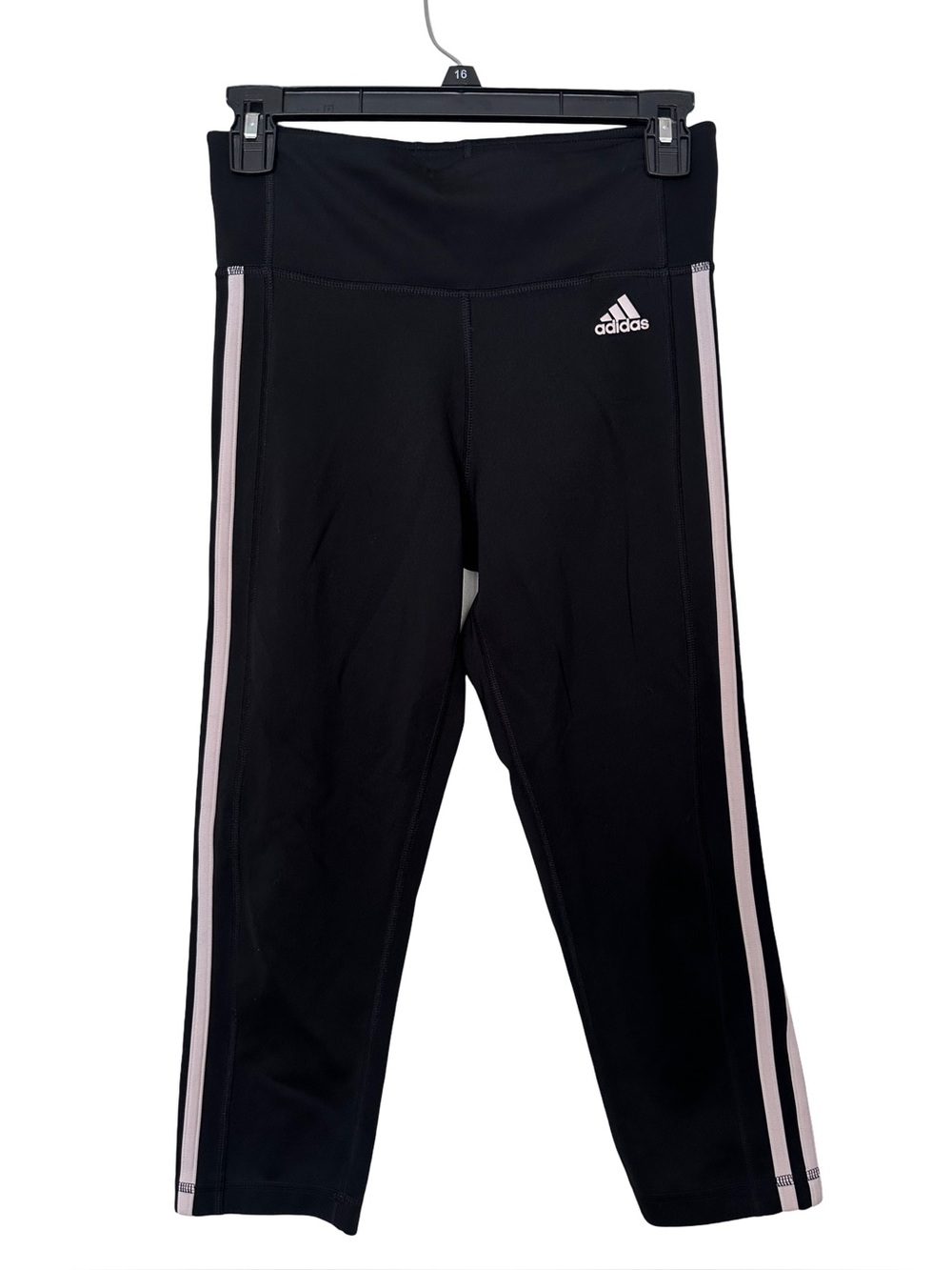 Adidas Black Pink 3 Stripe Crop Workout Leggings Size Small